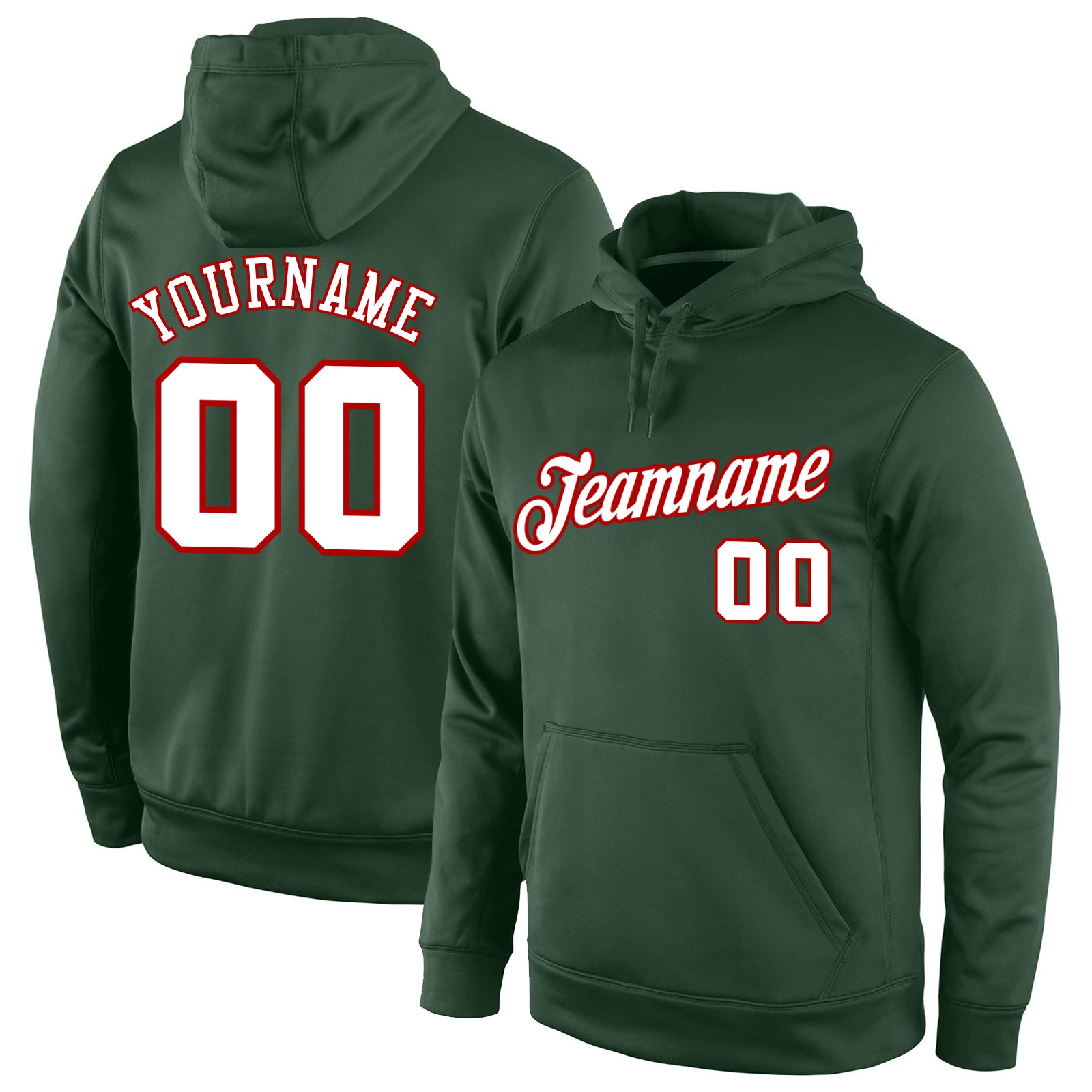 Custom Sports Hoodie with Personalized Name and Number - Green White-Red Stitched Pullover Sweatshirt Personalized Stitched