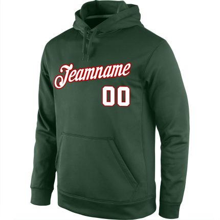 Custom Sports Hoodie with Personalized Name and Number - Green White-Red Stitched Pullover Sweatshirt Personalized Stitched