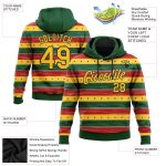 Custom Black History Month Pullover Hoodie with Personalized Name & Number, 3D Green Yellow-Black Pattern Sports Sweatshirt