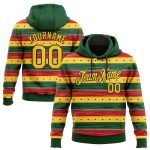 Custom Black History Month Pullover Hoodie with Personalized Name & Number, 3D Green Yellow-Black Pattern Sports Sweatshirt