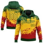 Custom Black History Month Hoodie with 3D Pattern, Personalized Name & Number, Green Yellow-Red Pullover Sweatshirt Personalized