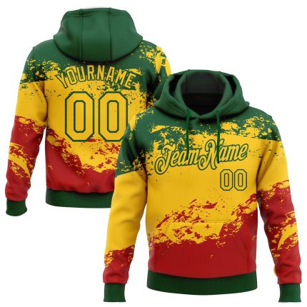 Custom Black History Month Hoodie with 3D Pattern, Personalized Name & Number, Green Yellow-Red Pullover Sweatshirt Personalized