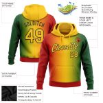 Custom Name Number Gradient 3D Pattern Sports Pullover Hoodie Black History Month Stitched Green Yellow Red-Black Design