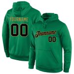 Custom Team Hoodie with Personalized Name and Number in Kelly Green, Black, and Old Gold - Sports Pullover Sweatshirt Personalized