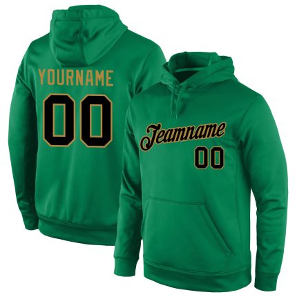Custom Team Hoodie with Personalized Name and Number in Kelly Green, Black, and Old Gold - Sports Pullover Sweatshirt Personalized