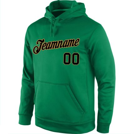 Custom Team Hoodie with Personalized Name and Number in Kelly Green, Black, and Old Gold - Sports Pullover Sweatshirt Personalized