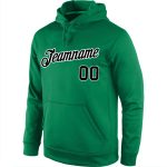 Custom Name Number Sports Hoodie Black White Kelly Green Pullover Sweatshirt - Personalized Team Apparel Personalized Stitched