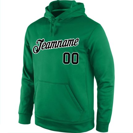Custom Name Number Sports Hoodie Black White Kelly Green Pullover Sweatshirt - Personalized Team Apparel Personalized Stitched