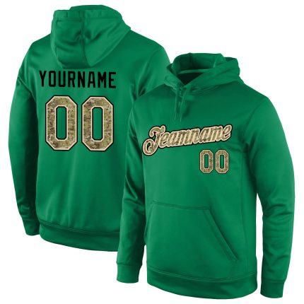 Custom Name and Number Kelly Green Camo Pullover Hoodie Sweatshirt - Personalized Sports Apparel Personalized Stitched Kelly