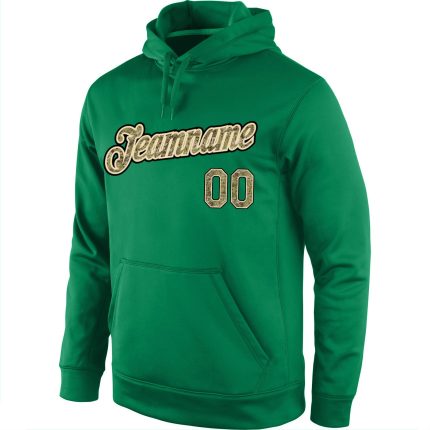 Custom Name and Number Kelly Green Camo Pullover Hoodie Sweatshirt - Personalized Sports Apparel Personalized Stitched Kelly