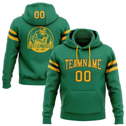 Custom Football Hoodie Stitched Personalized Name Number - Kelly Green Gold White Pullover Sweatshirt Personalized Stitched