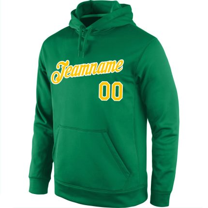 Custom Team Name Number Sweatshirt Hoodie - Personalized Stitched Kelly Green Gold-White Sports Pullover Personalized Stitched