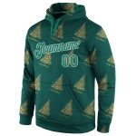 Personalized Kelly Green White Christmas 3D Hoodie Sweatshirt Pullover - Stitched Sports Style Personalized Stitched Kelly