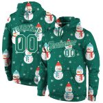 Custom Name & Number 3D Sports Hoodie - Personalized Kelly Green & White Christmas Pullover Sweatshirt Personalized Stitched