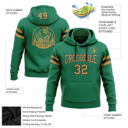 Custom Name & Number Football Hoodie Sweatshirt in Kelly Green & Old Gold-Black - Personalized Pullover Personalized Stitched