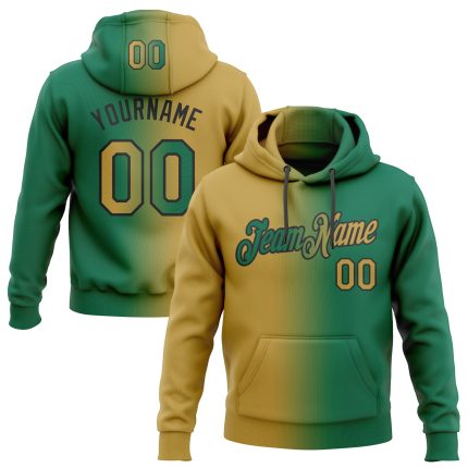 Custom Team Name Number Hoodie - Stitched Kelly Green Old Gold-Black Gradient Fashion Sports Pullover Sweatshirt Personalized