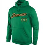 Custom Team Name Number Hoodie, Personalized Stitched Sports Pullover Sweatshirt in Kelly Green and Old Gold-Black Personalized