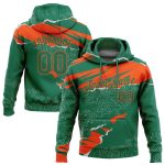 Custom Name and Number 3D Pattern Hoodie Stitched Torn Paper Style for Sports - Kelly Green and Orange Sweatshirt Personalized