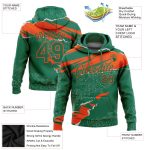 Custom Name and Number 3D Pattern Hoodie Stitched Torn Paper Style for Sports - Kelly Green and Orange Sweatshirt Personalized