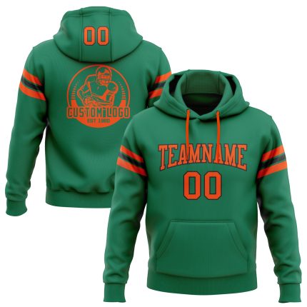 Custom Football Hoodie Sweatshirt with Stitched Team Name and Number - Kelly Green, Orange, and Black Personalized Stitched