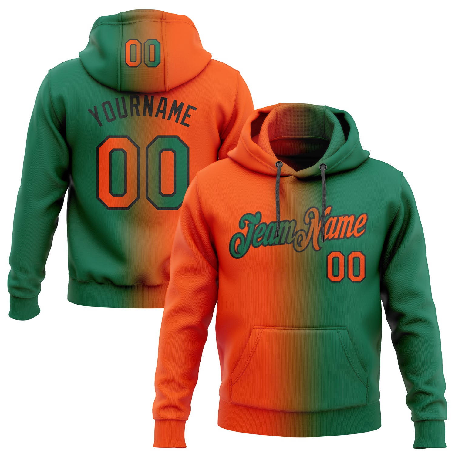 Custom Stitched Hoodie with Team Name and Number - Kelly Green Orange-Black Gradient Fashion Sports Pullover Sweatshirt Personalized
