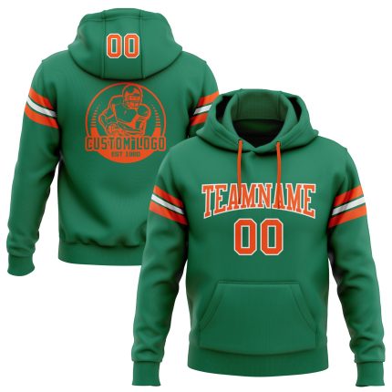 Custom Name and Number Personalized Hoodie - Kelly Green with Orange-White Football Pullover Sweatshirt Personalized Stitched