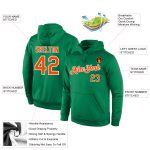 Custom Sports Hoodie with Team Name & Number, Stitched Kelly Green Orange-White Pullover Sweatshirt Personalized Stitched