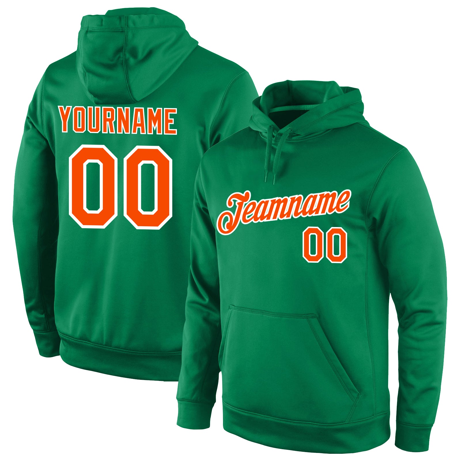 Custom Sports Hoodie with Team Name & Number, Stitched Kelly Green Orange-White Pullover Sweatshirt Personalized Stitched