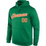 Custom Sports Hoodie with Team Name & Number, Stitched Kelly Green Orange-White Pullover Sweatshirt Personalized Stitched
