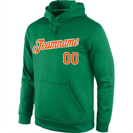 Custom Sports Hoodie with Team Name & Number, Stitched Kelly Green Orange-White Pullover Sweatshirt Personalized Stitched