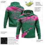 Custom Name & Number 3D Pattern Sports Hoodie Stitched Torn Paper Design Kelly Green & Pink Pullover Sweatshirt Personalized