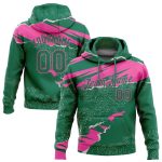 Custom Name & Number 3D Pattern Sports Hoodie Stitched Torn Paper Design Kelly Green & Pink Pullover Sweatshirt Personalized