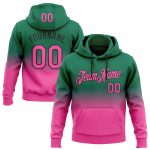 Custom Sports Hoodie with Personalized Name and Number, Stitched Kelly Green Pink-Black Fade Pullover Sweatshirt Personalized