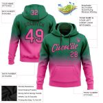 Custom Sports Hoodie with Personalized Name and Number, Stitched Kelly Green Pink-Black Fade Pullover Sweatshirt Personalized