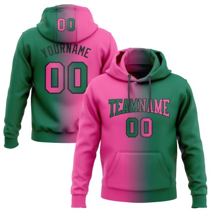 Custom Stitched Sweatshirt Hoodie for Team with Name and Number - Kelly Green Pink-Black Gradient Pullover Fashion Personalized