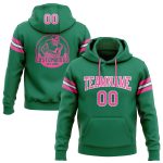 Custom Name Number Football Hoodie Sweatshirt Kelly Green Pink-White Stitched Pullover Personalized Stitched Kelly Green