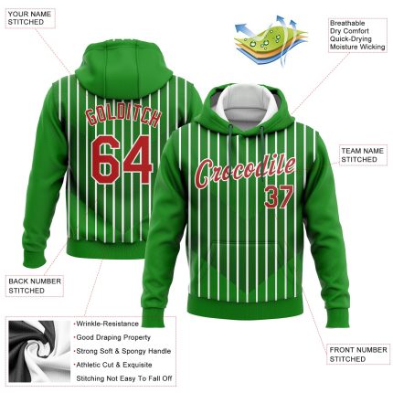 Custom Team Sports Hoodie with 3D Pattern Design - Personalized Stitched Sweatshirt in Kelly Green with Custom Name & Number