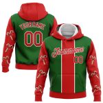 Custom Name Number 3D Christmas Candy Cane Hoodie Pullover Sweatshirt Team Personalized Stitched Red White Kelly Green Personalized