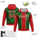 Custom Name and Number 3D Christmas Sports Hoodie Pullover Sweatshirt in Kelly Green and Red-White Personalized Stitched