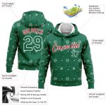 Custom Name Number 3D Sports Hoodie for Christmas - Personalized Kelly Green Red-White Pullover Sweatshirt Personalized Stitched