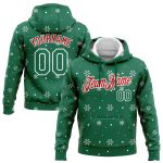 Custom Name Number 3D Sports Hoodie for Christmas - Personalized Kelly Green Red-White Pullover Sweatshirt Personalized Stitched