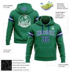 Custom Name & Number Football Hoodie Sweatshirt in Stitched Kelly Green & Royal-White, Personalized Team Apparel Personalized