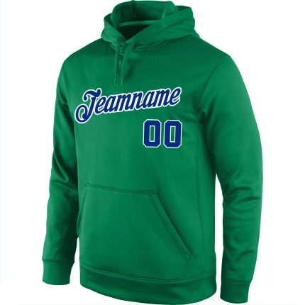 Custom Team Name Number Hoodie Sweatshirt - Personalized Kelly Green Royal-White Pullover Sports Apparel Personalized Stitched