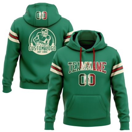 Custom Name Number Vintage Mexican Flag Hoodie Stitched Kelly Green Cream-Red Football Pullover Sweatshirt Personalized Stitched