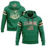 Custom Name Number Vintage USA Flag Pullover Hoodie Sweatshirt in Kelly Green with Cream-Crimson Football Design Personalized