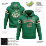 Custom Name Number Vintage USA Flag Pullover Hoodie Sweatshirt in Kelly Green with Cream-Crimson Football Design Personalized