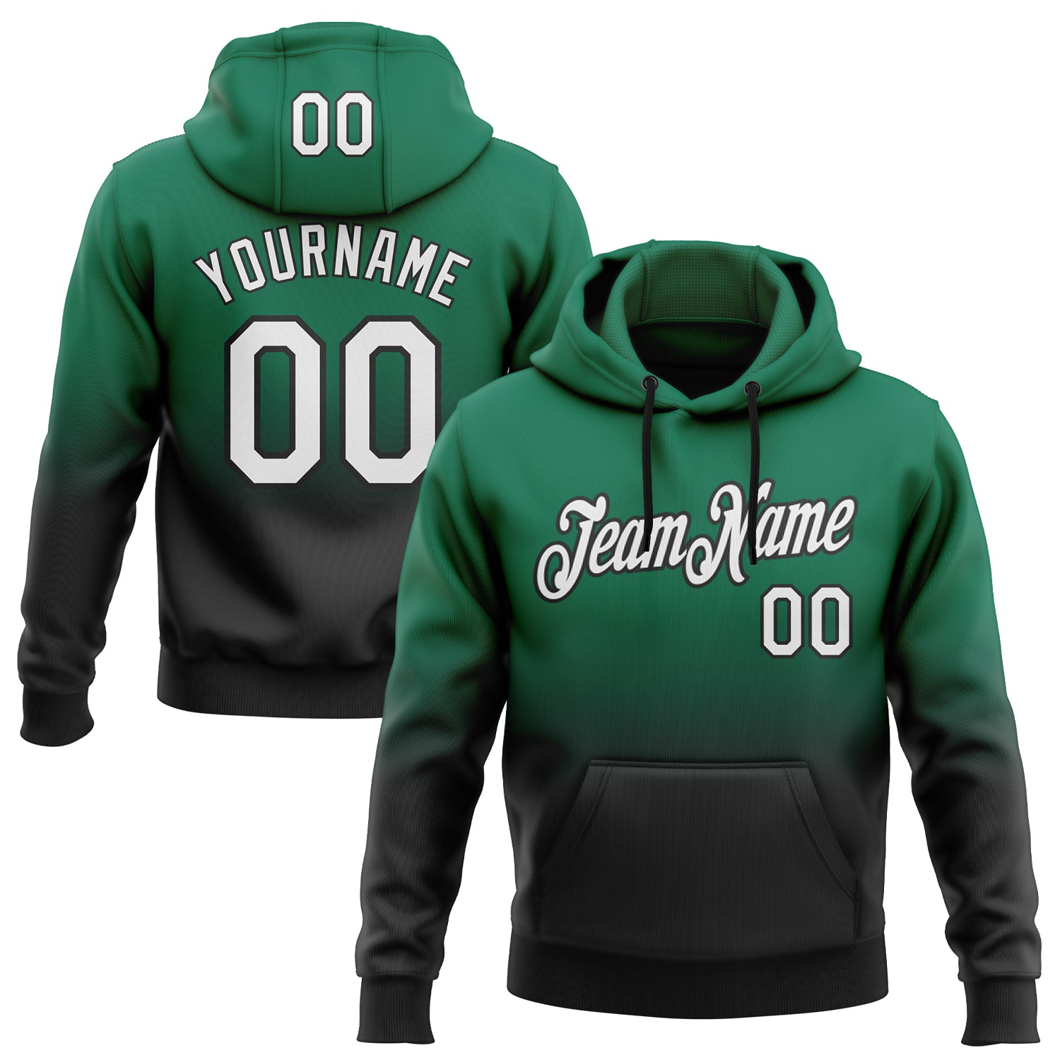Custom Name Number Sports Hoodie Sweatshirt - Personalized Kelly Green White-Black Fade Fashion Pullover Personalized Stitched
