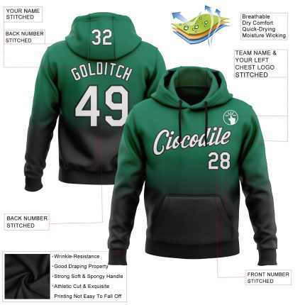 Custom Name Number Sports Hoodie Sweatshirt - Personalized Kelly Green White-Black Fade Fashion Pullover Personalized Stitched