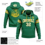 Custom Football Hoodie Pullover Sweatshirt with Name and Number, Stitched Kelly Green White-Gold Design Personalized Stitched