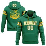 Custom Football Hoodie Pullover Sweatshirt with Name and Number, Stitched Kelly Green White-Gold Design Personalized Stitched